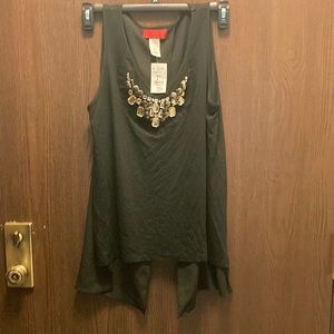 NWT Carina black top with clear bead accents size M